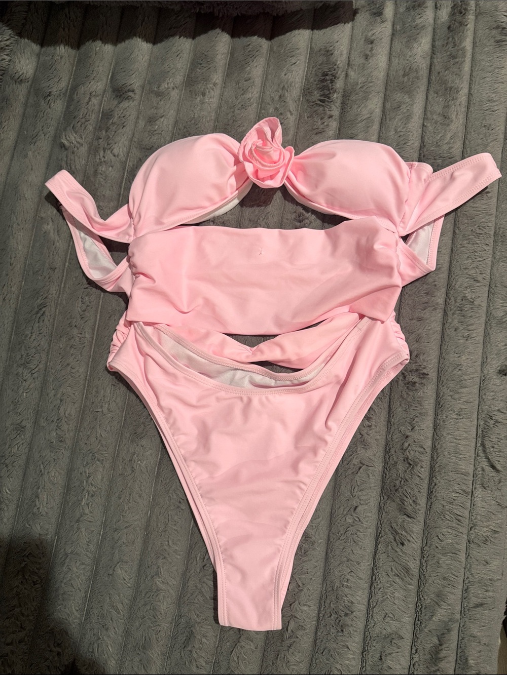 Pink One-Piece Bikini Set with Floral Accent